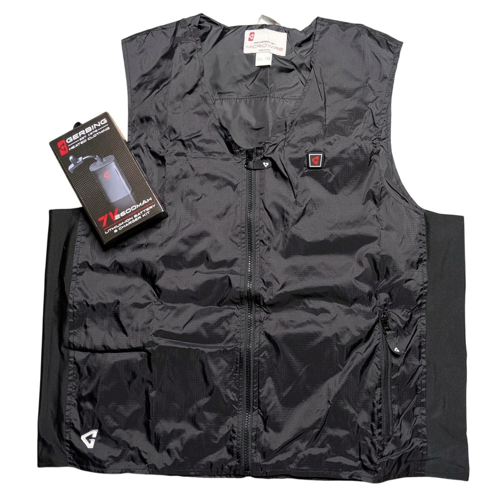 Gerbing Heated Vest Liner Men 2XL/3XL Black Wind Water Resistant Zip 7V Battery